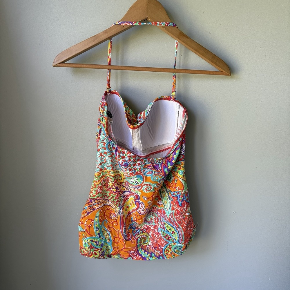 LAUREN Ralph one swim suit Tankini Top paisley Pads Women's Size 8 - Picture 9 of 13